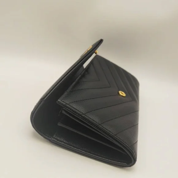 Yves Saint Laurent Black Chevron Clutch with Gold Logo - Picture 5 of 7